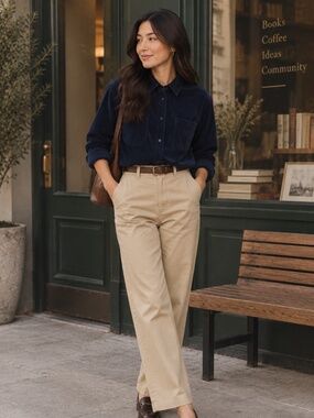 Carreau Sport Navy Corduroy Button Up Shirt Women's M Long Sleeve Pockets